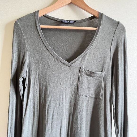 LULUS Long‎ Sleeve V Neck Midi Dress Army Green Womens Size S w/ Pocket C… - Picture 2 of 8